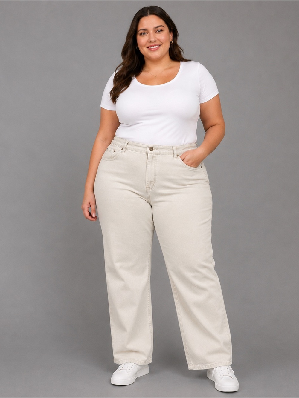 Lauren Jeans Co Ralph Lauren Women’s 20W Classic Straight Leg Jeans Cream Beige